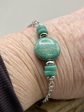 Turquoise Beaded Silver-Accent Bracelet - Teal Green